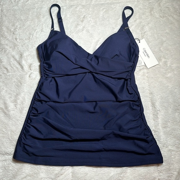 Calvin Klein Women's Standard Tankini Swimsuit Tummy Control Navy Blue size XS - Picture 2 of 16